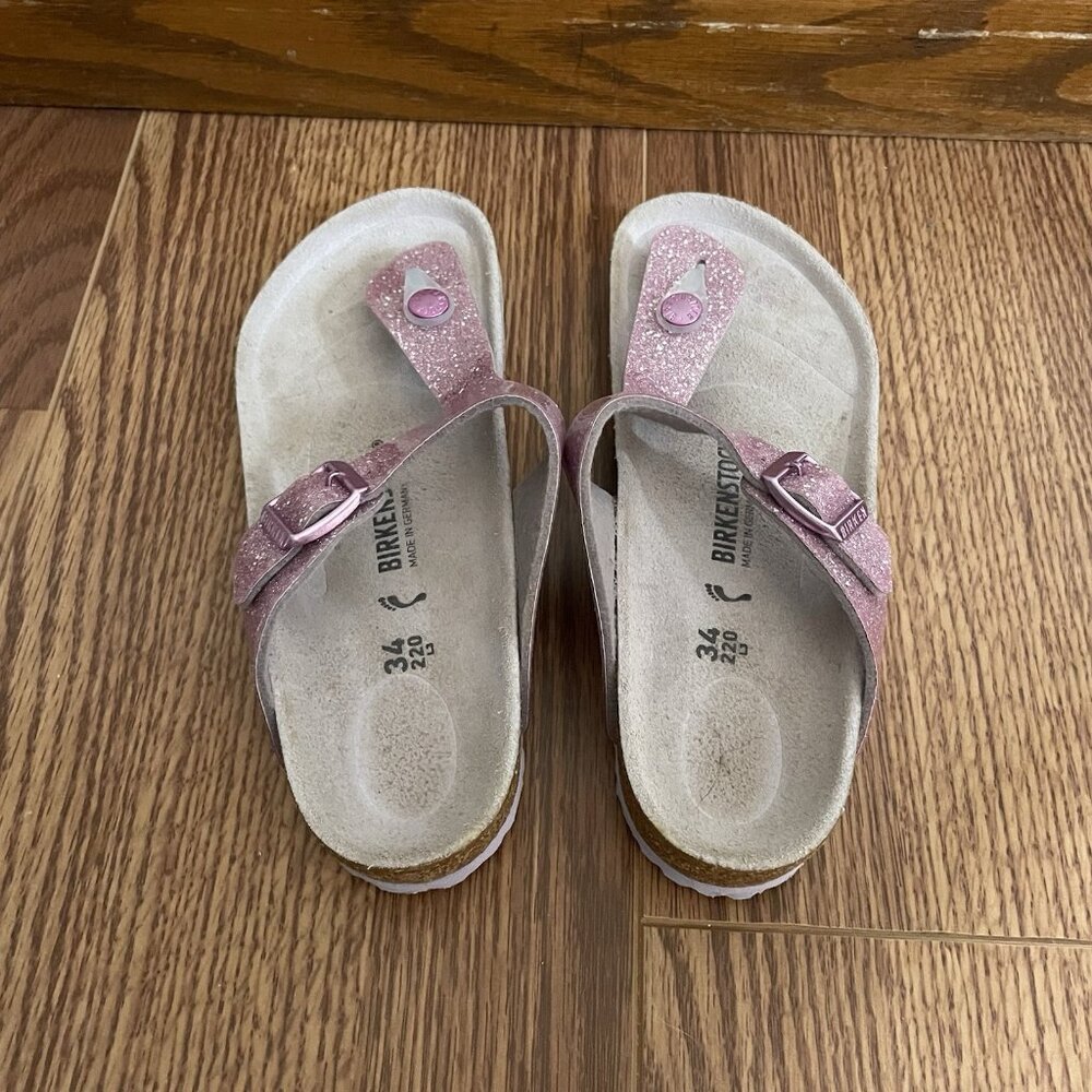 Birkenstock Youth Girls Size 34 US 3 Pink Cosmic Sparkle Old Rose Gizeh Sandals - Picture 7 of 11